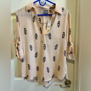 3/4 Sleeve light pink owl blouse
